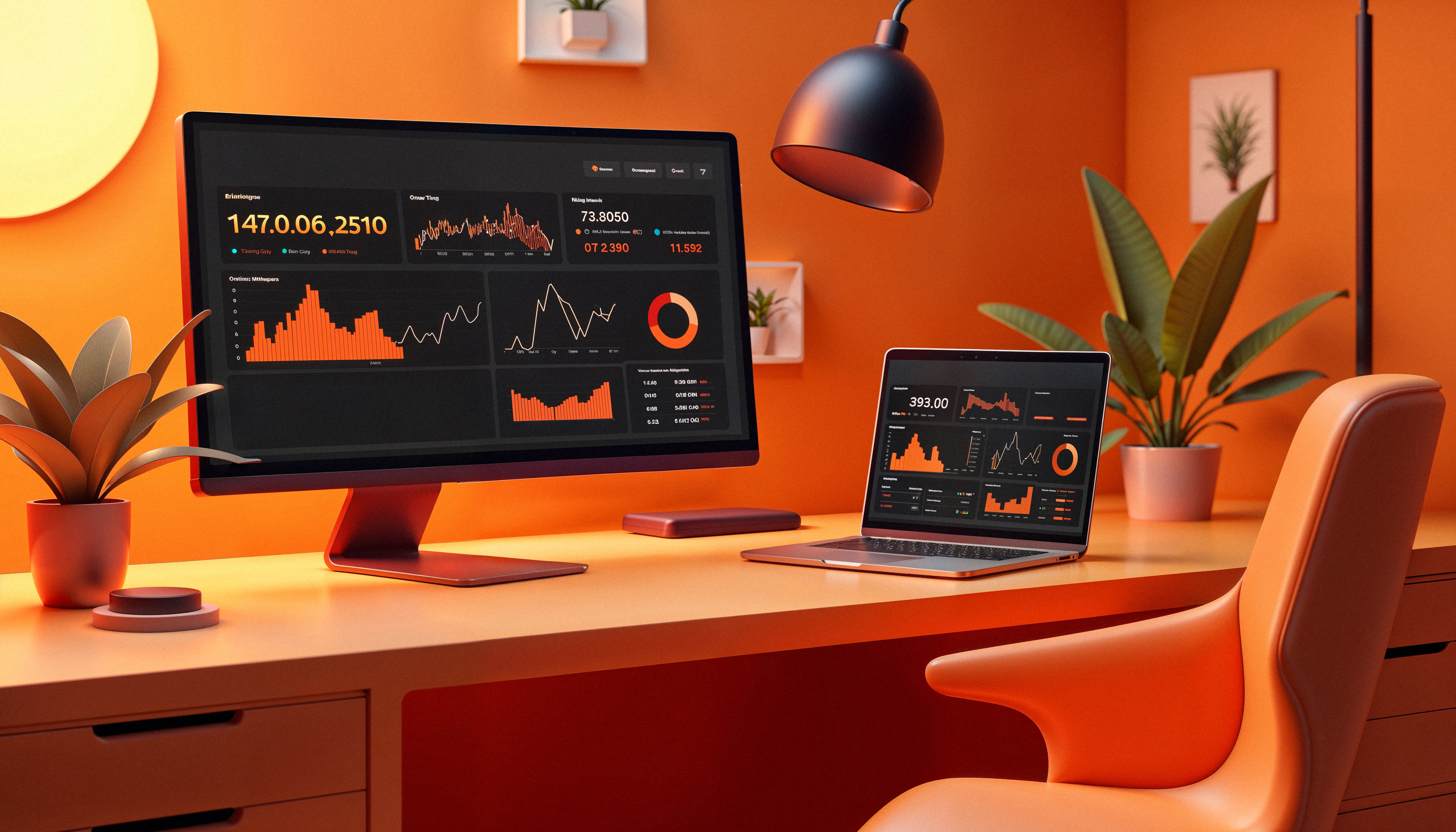 Illustration 3D d’un ordinateur et de graphiques